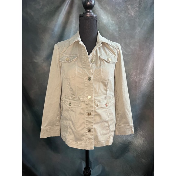 Chico's Jackets & Blazers - Chicos OP Khaki Utility Jacket Women's Size 4/6P Button Front Collared